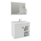 Kit Conjunto Gabinete Para Banheiro E Espelheira Lotus Mgm Cor Do Móvel Branco