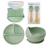 Kit Conjunto Introdução Alimentar Buba Completo 4 Peças  Pratinho Com Ventosa  Babador De Silicone  Tigela Bowl E Talher De Silicone Com Ventosa  Buba  Verde 