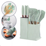 Kit Conjunto Jogo Cozinha 19 Peças Silicone madeira