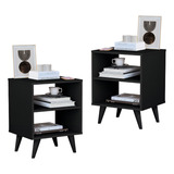 Kit Conjunto Mesa De Cabeceira Encanto Quarto Modelo Retrô Cor 02 Preto