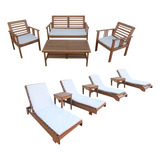 Kit Conjunto Moveis De Jardim Madeira 4 Espreguiçadeira