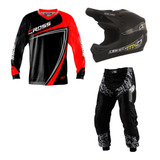 Kit Conjunto Roupa P Trilha Motocross Calça Camisa Capacete