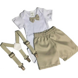 Kit Conjunto Roupa Social Bebê Menino Body C Shorts Festa