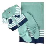 Kit Conjunto Saida Maternidade Tricô Menino Masculino Bebê