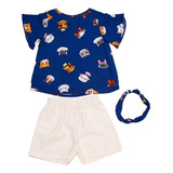 Kit Conjunto Shorts E Bata Estampada E Faixa De Cabelo