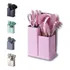 Kit Conjunto Utensílios Cozinha 19 Peças Silicone Faca Tabua Cor Rosa