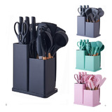 Kit Conjunto Utensílios Cozinha Silicone Faca Tabua 19 Peças