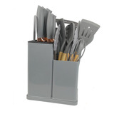 Kit Conjunto Utensílios Silicone Facas Tabua De Cortar 19pç