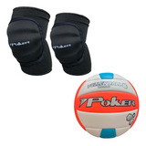 Kit Conjunto Vôlei Poker Joelheira Pro Volley Bola Quadra