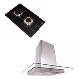 Kit Cooktop 2 Bocas Preto Coifa Ilha 90cm Inox Nardelli