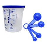 Kit Copo Medidor Graduado 400ml Tampa 4 Colheres Dosadora