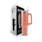 KIT Copo Térmico Grande 1200 Ml Canudo Diversas Cores Misturador De Bebidas Beje 