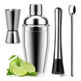 Kit Coqueteleira 750 Ml Socador dosador Duplo colher Inox