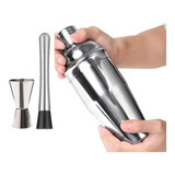 Kit Coqueteleira Caipirinha 750 Ml Inox Socador E Dosador