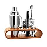 Kit Coqueteleira Para Caipirinha Bebidas E Drink 550ml Com 12 Peças Feito De Aço Inox Profissional Acessórios Socador Dosadores Pegador De Gelo Premium Cocktails Bar Kit Barman Suporte De Madeira