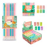 Kit Cor Tom Pastel 72 Lapis Hb 24 Borrachas 24 Apontadores