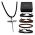 Kit Cordão Pingente Cruz Prata J-1498 Combo Bracelete Couro