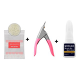 Kit Cortador Cola Com Pincel 500 Tips Refil Natural