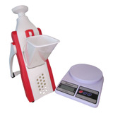 Kit Cortador Fatiador Legumes E Balança Precisão Mesa 10 Kg Cor Branco