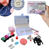 Kit Costura Completa Com Linha Agulha Tesoura Botão Maleta