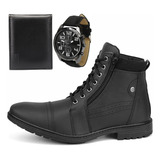 Kit Coturno Casual Masculino Com Zíper Relógio Carteira