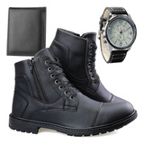 Kit Coturno Masculino Botinha Homem Casual Carteira Relógio