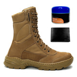 Kit Coturno Militar Modelo Exército Couro Carteira Creme