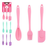Kit Cozinha 3 Peças De Silicone Colher Pincel Espátula