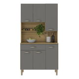 Kit Cozinha 90cm Armário Balcão Tampo Freijó Gris Grafite