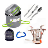 Kit Cozinha Camping Pesca Trekking Panela Fogareiro Talher