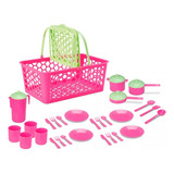Kit Cozinha Cesta Leva Papinha Com 28 Peças Rosa Meninas Cas