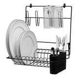 Kit Cozinha Escorredor Preto Dobrável De Louças Preto