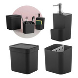 Kit Cozinha Escorredor Talher Lixeira Porta Detergente Trium