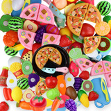 Kit Cozinha Infantil Com Pizza E Frutas De Cortar Brinquedo