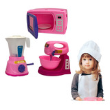 Kit Cozinha Infantil Liquidificador Batedeira Micro ondas Mi