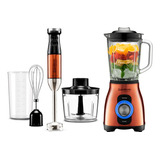 Kit Cozinha Liquidificador Copo De Vidro C 2l E Mixer 3 Em 1 Aço Inoxidável Gradiente 127v