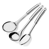 Kit Cozinha Luxo Concha Colher Escumadeira Aço Inox Presente