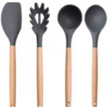 Kit Cozinha pegador Massa Espátula Concha Colher Preto