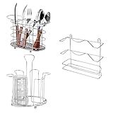 Kit Cozinha Porta Talheres 3 Divisórias Porta Copos 6 Lugares Portal Rolo De Papel 3 Em1 Filme Aluminio Papel Tolha Linha Organizadores Cromado La Nacasa