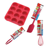 Kit Cozinha Silicone Espatula Batedor Pegador Forma Cupcake