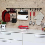 Kit Cozinha Suspensa Escorredor 10 Pratos Louça Barra Porta Cor Preto