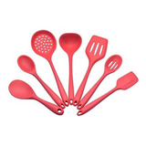 Kit Cozinha Talheres Silicone 7 Peças Colher Concha Escumade