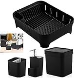 Kit Cozinha Trium Escorredor Louça Porta Talheres Dispenser Detergente Lixeira Ou Preto