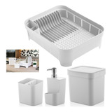 Kit Cozinha Trium Escorredor Louça Talher Detergente Lixeira