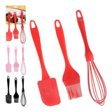 Kit Cozinha Utensílios 3 Peças Silicone Fue Pincel Confeitei Cor Vermelho
