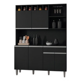 Kit Cozinhapacta 130cm 6 Pta 1 Gaveta Alice Preto   Ajl