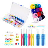 Kit Crochê Completo 16 Agulhas 12 Linhas De Algodão Colorida