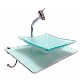 Kit Cuba De Vidro Branco Tampo Branco Suporte