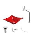 Kit Cuba L34 C Torneira Link 1062 Metal Válvula 1 2 6cm Sifão Pvc Flexível Vermelho