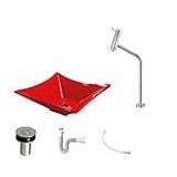 Kit Cuba L34 C Torneira Link 1062 Metal Válvula Click 1 B 2 6cm Sifão Pvc Flexível Vermelho